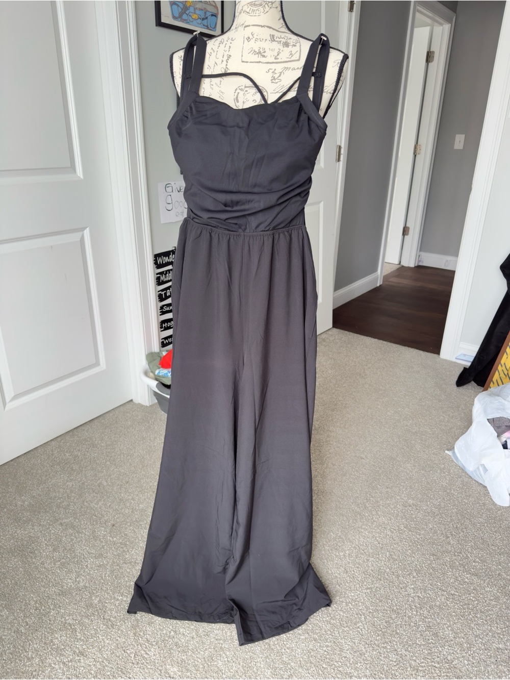 HALARA Black Wide-Leg Jumpsuit with Double Straps